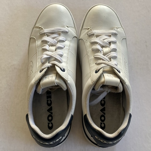 COACH Women’s Lowline Low Top Optic White Midnight Navy Leather Sneakers 8.5B - Picture 9 of 10